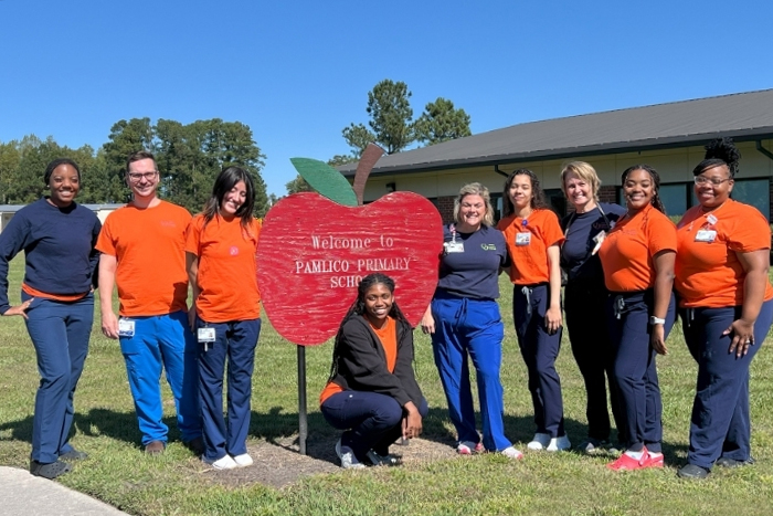 Students and clinical instructors at Pamlico County Schools